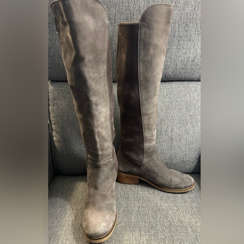 Lucky Brand Tilaree Taupe Gray Suede Leather & Textile boot size 7.5